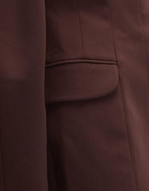ASOS DESIGN statement cocoon sleeve blazer dress in chocolate, 3 of 4