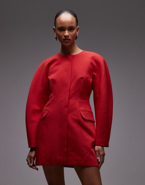 ASOS DESIGN statement cocoon sleeve blazer dress in red - view 1