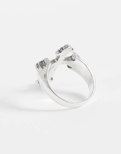 ASOS DESIGN statement cross ring in burnished silver, 2 of 3