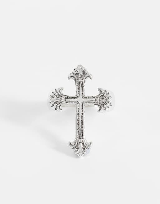 ASOS DESIGN statement cross ring in burnished silver, 3 of 3