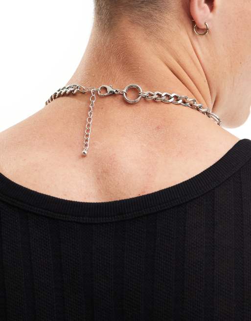 ASOS DESIGN statement draped chain necklace in silver tone ASOS