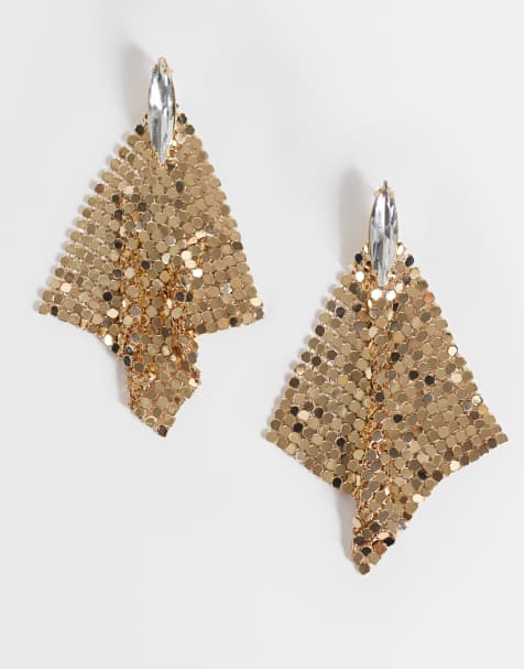 ASOS DESIGN Statement earrings with chainmail design in gold tone - view 1