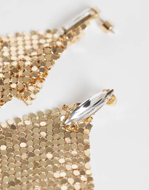 ASOS DESIGN Statement earrings with chainmail design in gold tone, 3 of 4