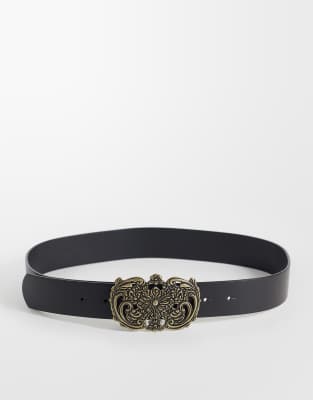 Asos Design Statement Floral Buckle Belt In Black