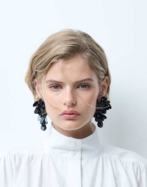 ASOS DESIGN statement floral earrings with black sequins - view 1
