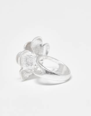 Asos Design Statement Flower Ring In Metallic