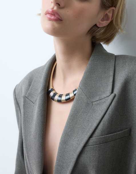 ASOS DESIGN statement gold snake chain necklace with black stripes - view 1
