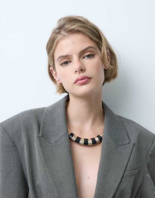 ASOS DESIGN statement gold snake chain necklace with black stripes, 2 of 4
