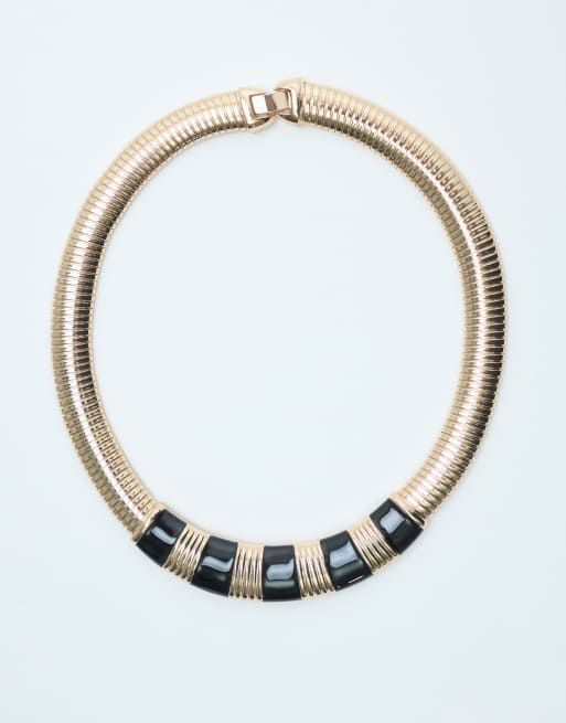 ASOS DESIGN statement gold snake chain necklace with black stripes, 3 of 4