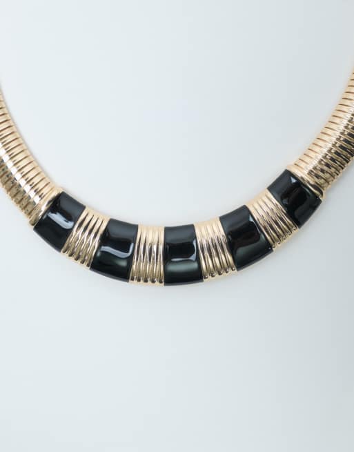 ASOS DESIGN statement gold snake chain necklace with black stripes, 4 of 4