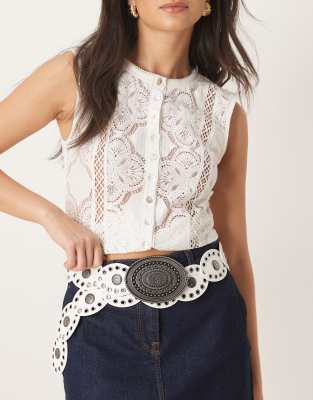 ASOS DESIGN - Statement-Gürtel in Weiß mit Scheibendesign