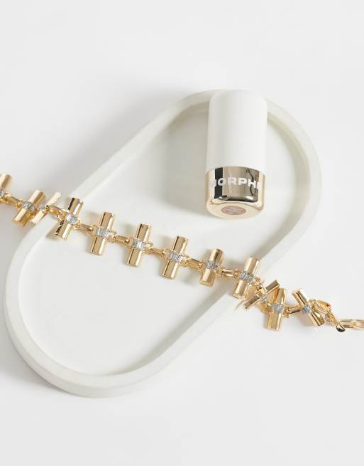 ASOS DESIGN statement-halsband med T-länkar och kristallimitation i guldfärgad ton, 2 av 4