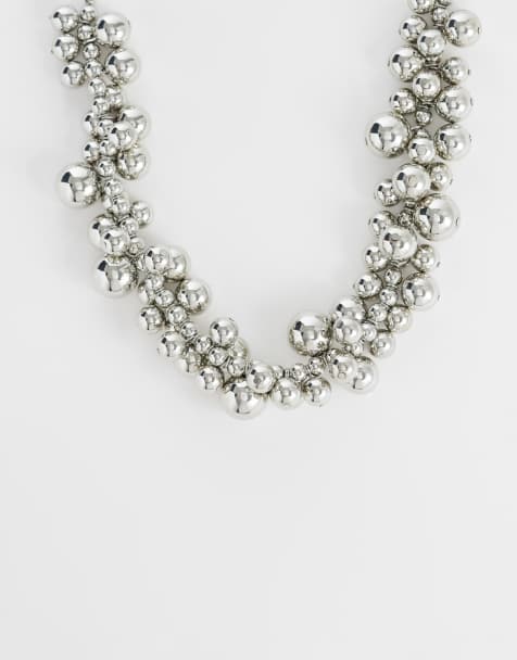 ASOS DESIGN Statement-Halskette mit Kugeldesign in Silberoptik - Silber - view 1