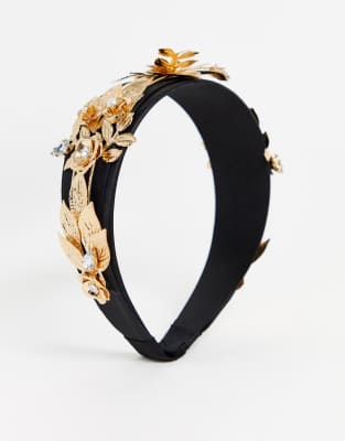 ASOS DESIGN statement headband with gold leaf and crystal embellishment COLOR: Multi