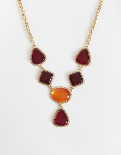ASOS DESIGN statement ketting met amberkleurige en bordeauxrode harsdruppels - view 1