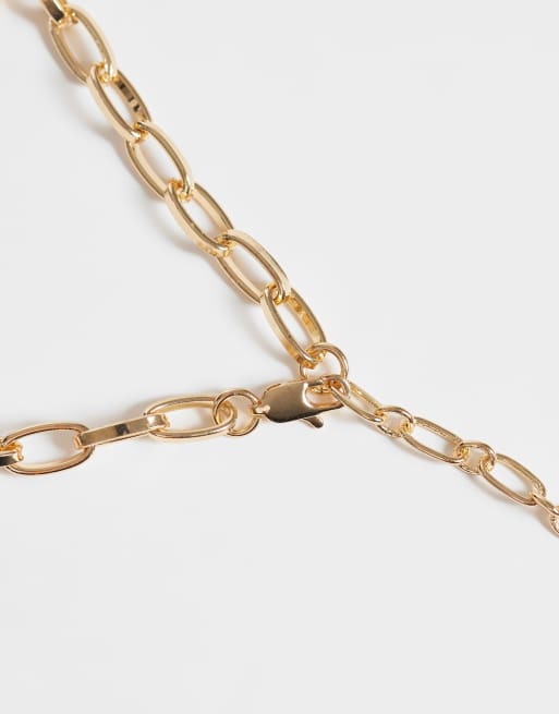 ASOS DESIGN statement ketting met t-bar schakels en imitatiekristaldetail in goudkleur, 3 van 4