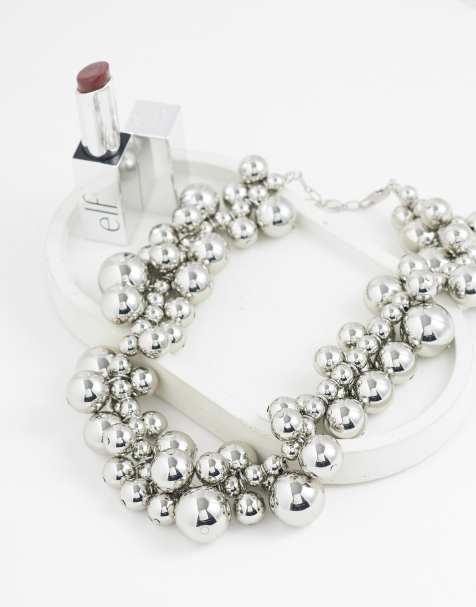 ASOS DESIGN statement necklace with ball design in silver tone - view 1