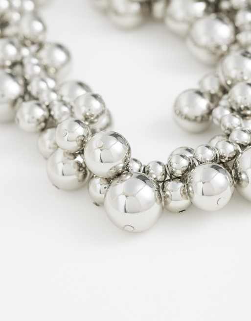 ASOS DESIGN statement necklace with ball design in silver tone, 4 of 4