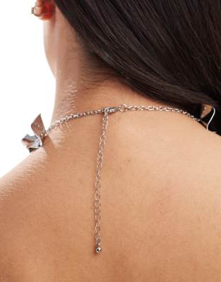 Asos Design Statement Necklace With Hammered Flower Detail In Silver