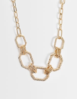 Asos Design Statement Necklace With Squared-off Chain Links In Gold