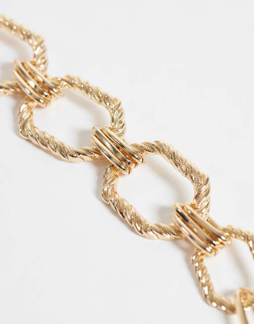 ASOS DESIGN statement necklace with squared-off chain links in gold tone, 3 of 5
