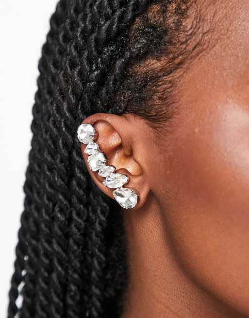 ASOS DESIGN - Statement oorcuff met kristallen steentjes in zilverkleur