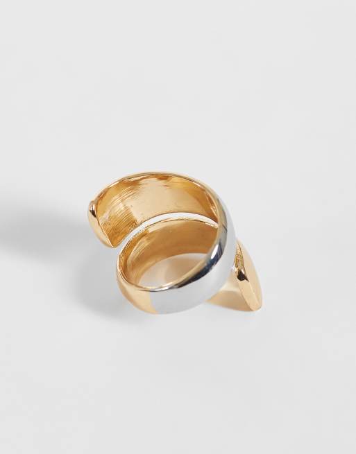 ASOS DESIGN Statement ring in mixed metal with wrap around design, 2 of 3