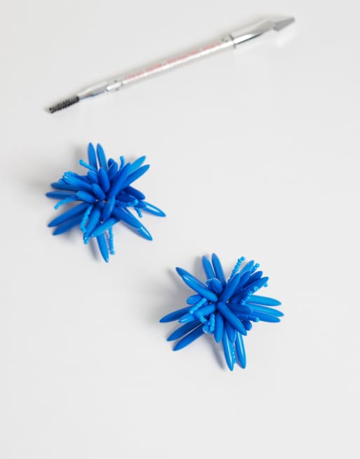 ASOS DESIGN statement turquoise flower stud earrings, 5 of 5