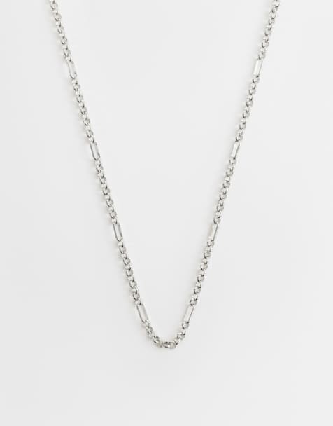 ASOS DESIGN stationed oval link chain necklace in silver tone - view 1