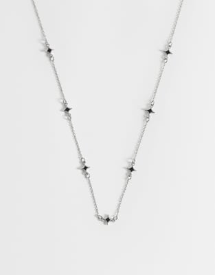 Asos Design Stationed Star Chain Necklace In Metallic