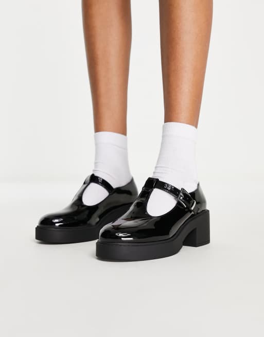 ASOS DESIGN Stealth mary jane chunky mid heeled shoes in black | ASOS