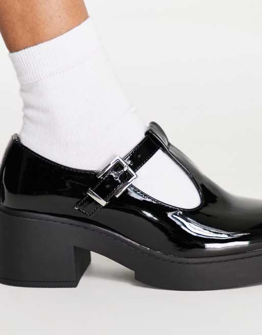 ASOS DESIGN Stealth mary jane chunky mid heeled shoes in black, 3 of 4
