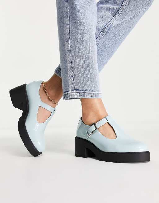 ASOS DESIGN Stealth mary jane chunky mid heeled shoes in blue