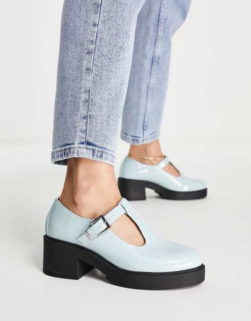 ASOS DESIGN – Stealth – Niebieskie buty Mary Jane na grubym, średnim obcasie