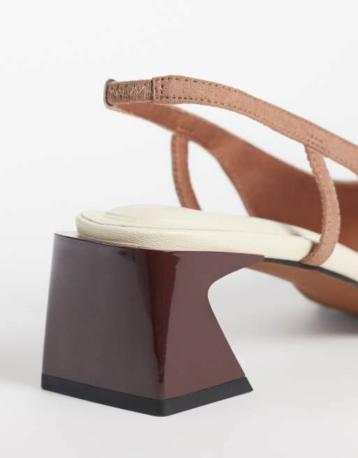 ASOS DESIGN - Steam - Slingback schoenen met blokhak en uitsnijding in taupe en gebroken wit, 4 van 4