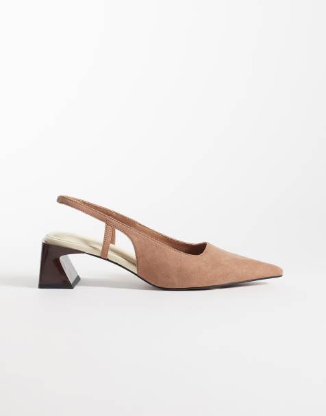 ASOS DESIGN – Steam – Slingback-Schuhe in Taupe und Wollweiß mit Blockabsatz und Zierausschnitten - view 1