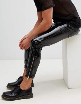 mens black vinyl pants