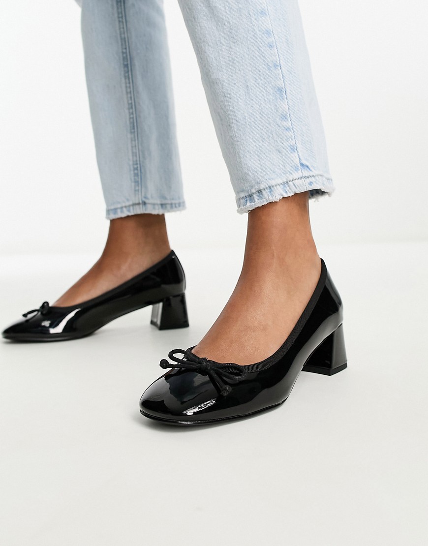 Asos Design Steffie Bow Detail Mid Heeled Shoes In Black