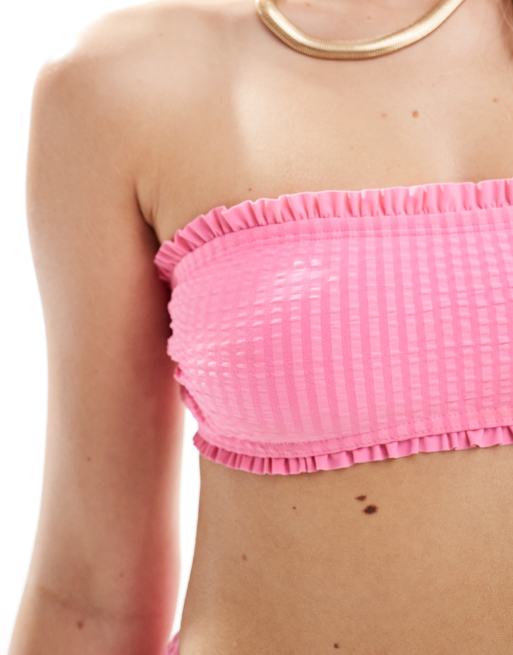 ASOS DESIGN - Stella - Pink bandeau-bikinitop i seersucker, 4 af 4