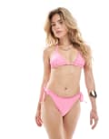 [ASOS DESIGN] ASOS DESIGN Stella seersucker tie side bikini bottoms in pink 6 Pink