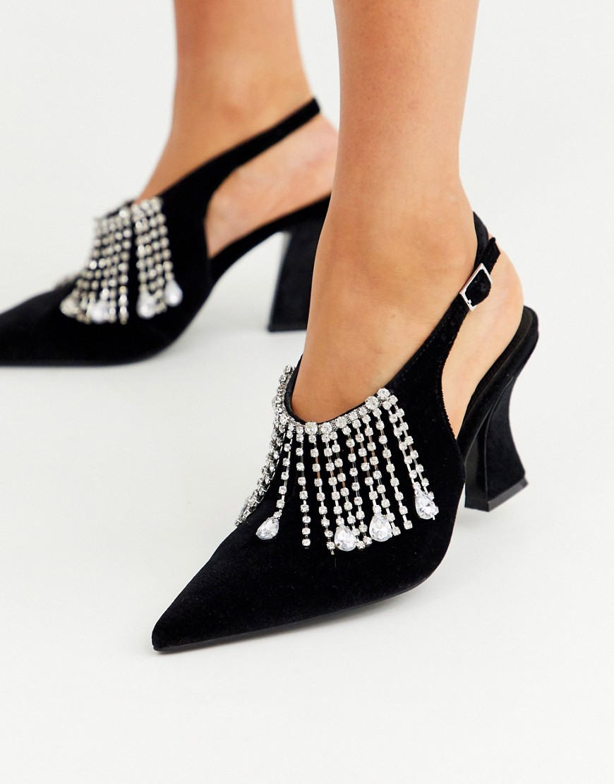 ASOS DESIGN Stellar embellished mid heels in black velvet
