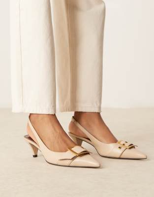 ASOS DESIGN - Stellar - Schuhe in Beige mit Schnallendetail und Kitten-Absatz-Neutral