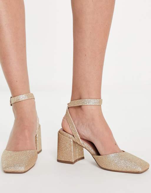 Truffle Collection Glitter Velvet Block Heel Sandal in Natural