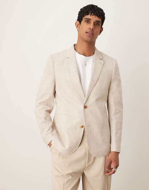 ASOS DESIGN – Stenfärgad, ginghamrutig kostym i linnemix med smal passform - view 1
