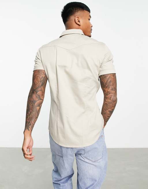 ASOS DESIGN – Stenfärgad jeansskjorta i cowboystil med extra smal passform, 3 av 4