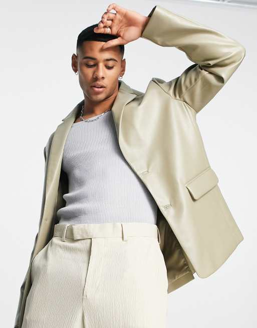 ASOS DESIGN – Stenfärgad kavaj i läderimitation