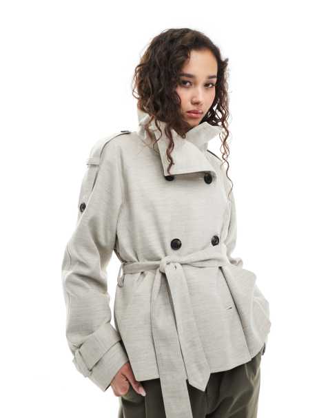 ASOS DESIGN – Stenfärgad, kort trenchcoat i linnetyg - view 1