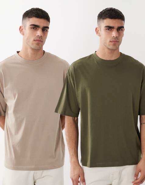 ASOS DESIGN – Stenfärgad och grön, enkla t-shirt i oversize, 2-pack - view 1