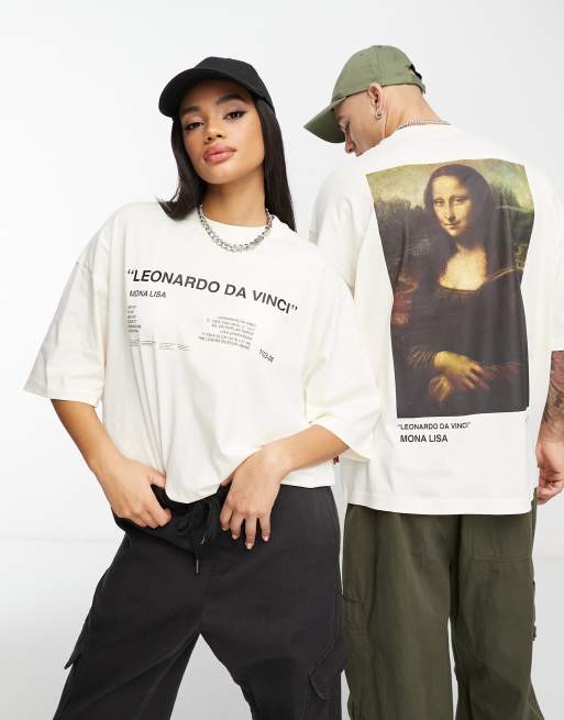 ASOS DESIGN – Stenfärgad, oversized t-shirt i unisex-modell med Da Vinci-tryck
