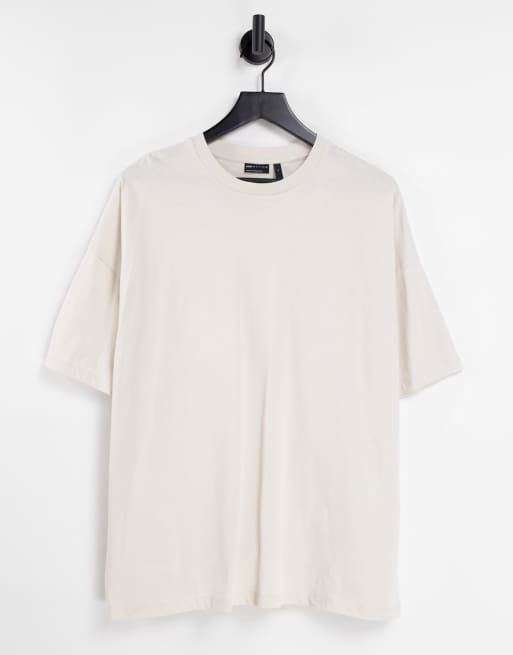 ASOS DESIGN – Stenfärgad t-shirt i oversize med rund halsringning i - STONE